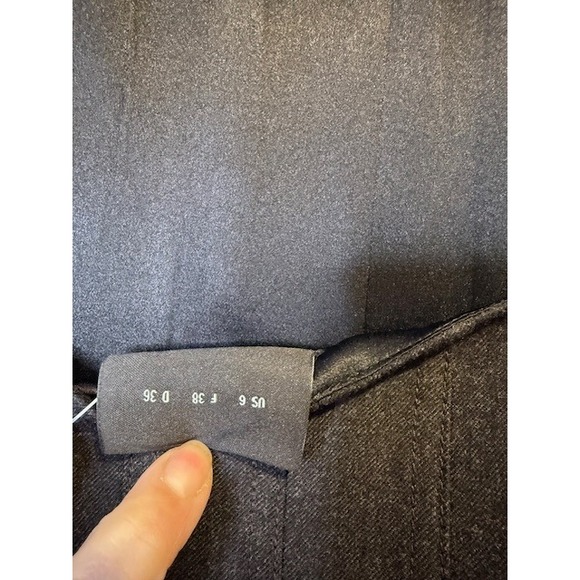 Akris Wool Suede Trim Pleated Midi Dress Navy Blue Brown US 6 - Picture 4 of 6